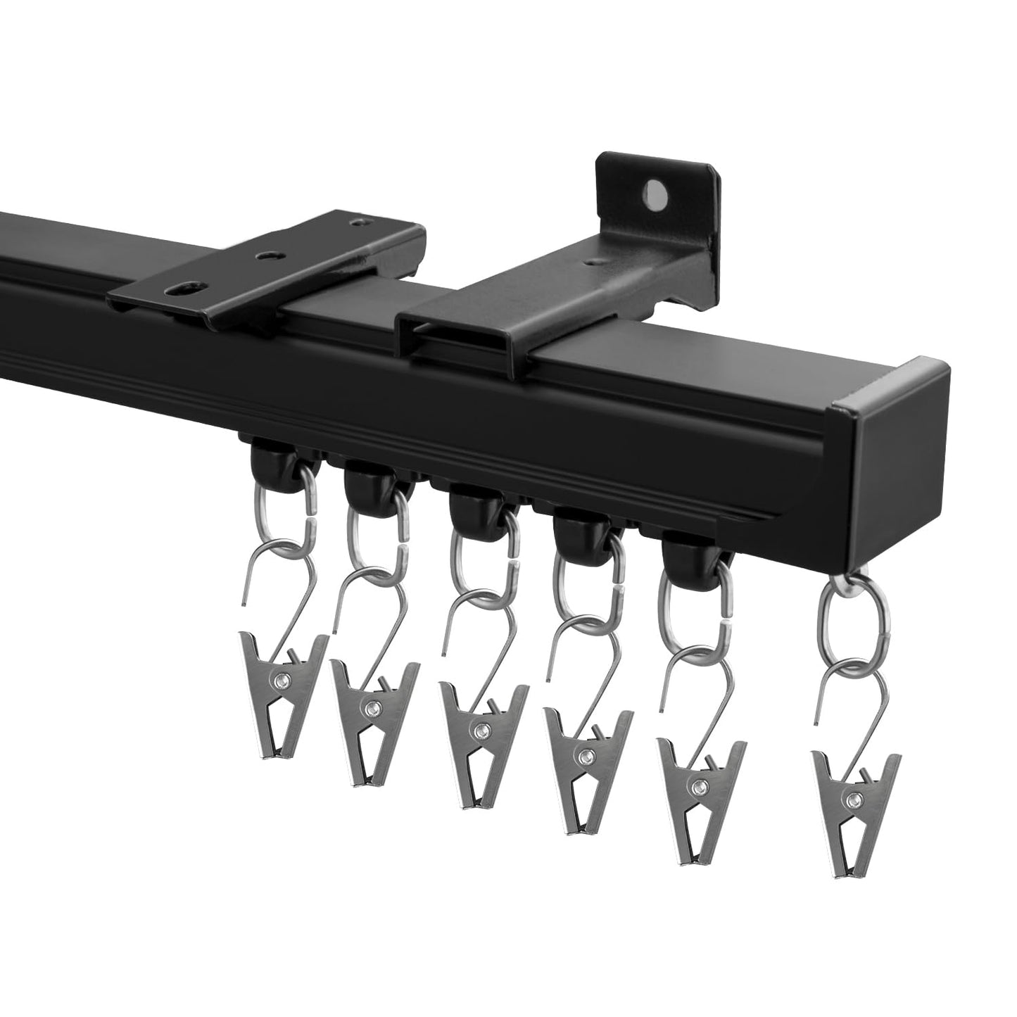Hoeflife Curtain Track,Ceiling Curtain Track,Wall Mount Curtains Tracks,Heavy Duty Sliding Room Divider Ceiling Mount Curtains Tracks Rails Rod System with Clips 3-6ft Black