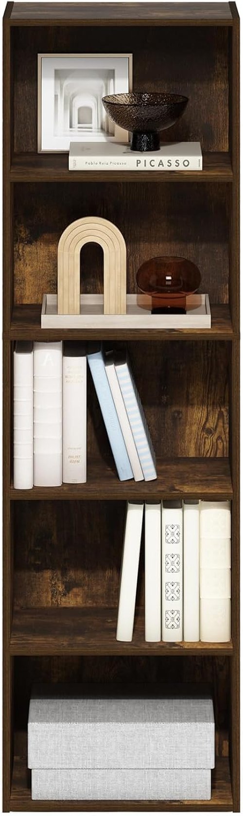 Furinno LUDER 5-Tier Bookshelf - Easy Assembly Bookcase with Open Shelves | Amber Pine, 9.4 x 15.8 x 52