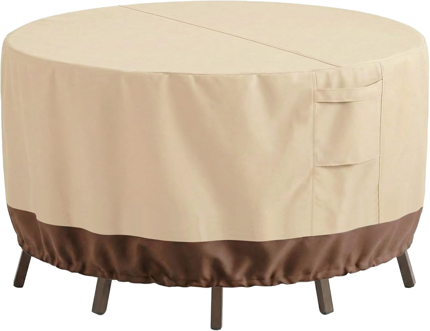 Vailge Outdoor Furniture Covers - Waterproof & Windproof 600D Oxford | Round Beige & Brown, 84" DIA x 28" H