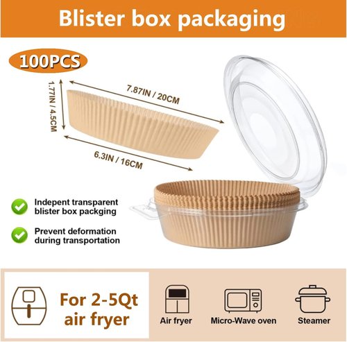 Air Fryer Liners | 100PCS Round 6.3-Inch Disposable Non-Stick Parchment Paper for 2Qt to 5Qt Fryers