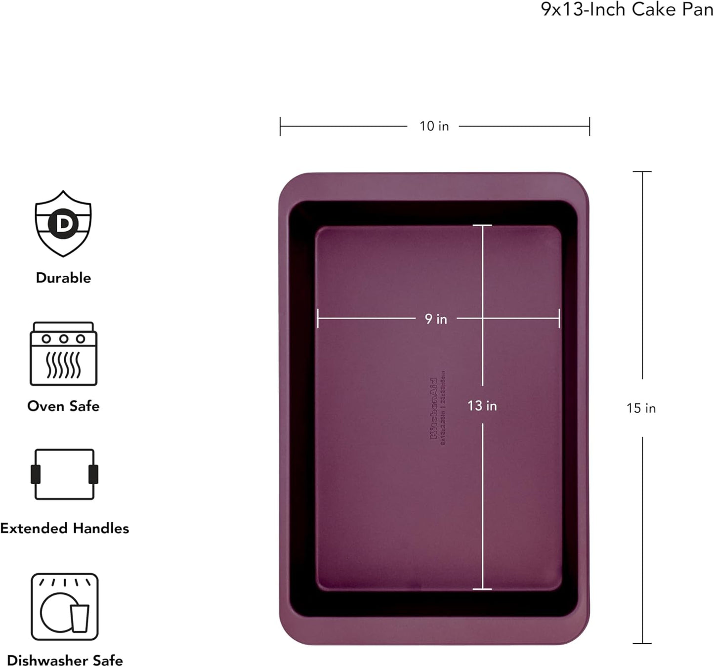 KitchenAid Nonstick Cake Pan - Swiss Engineered Aluminized Steel, Dishwasher Safe, Beetroot, 9 x 13 Inch