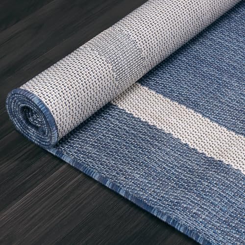 Luul Home 7' x 5' Blue Bordered Outdoor Waterproof Washable Area Rug