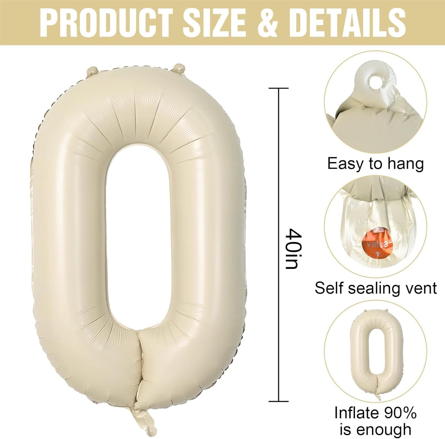 Skiennix Cream Letter One Balloon - 40 Inch Beige Number 1 Balloon for Baby Shower & Gender Reveal Decor