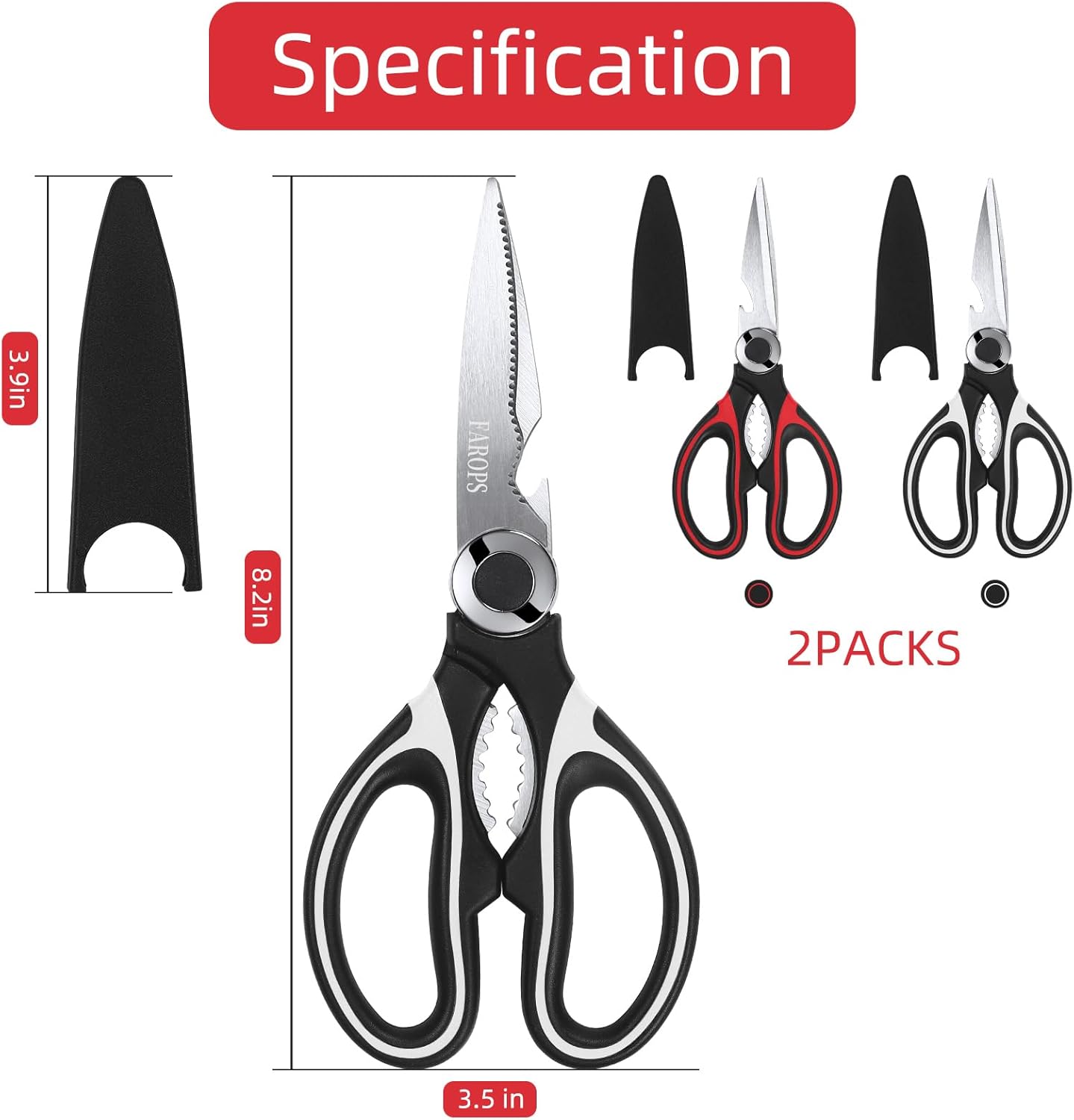 Raptor Kitchen Scissors - Heavy Duty Multi-Function Meat Shears | Dishwasher Safe, 2-Pack Set