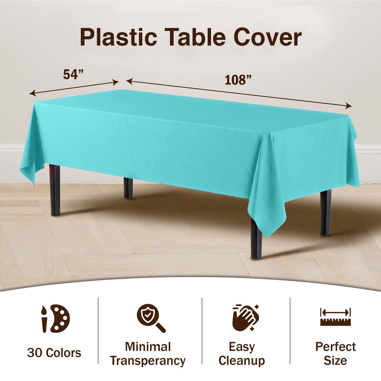 Party Solids Pack Of 6, Premium Rectangle Holiday Design Plastic Tablecloth - Christmas Decorations Tablecloth Disposable Plastic Table Cover for December - 54 inch. x 108 inch