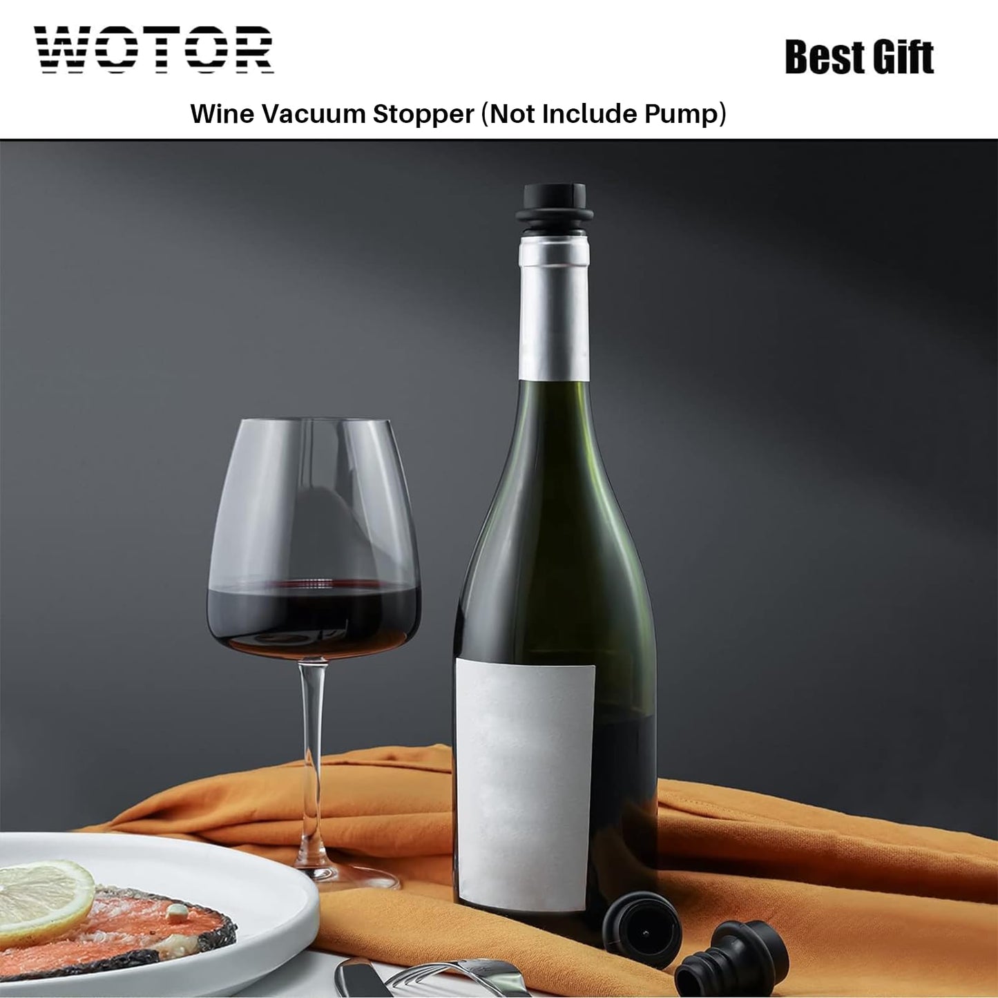 WOTOR Wine Stoppers - Vacuum Wine Saver, Preserver & Sealer (Black, 24 Pieces)