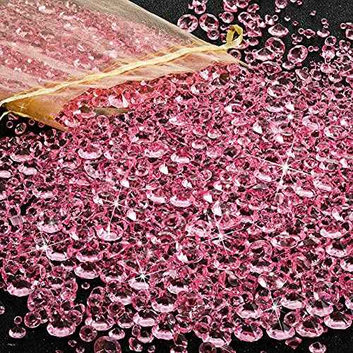 Hicarer 7000 Pieces Diamond Decorations Bling Bling Diamond Vase Filler Acrylic Gem Table Scatter Crystals in Four Sizes Table Decorations for Wedding Birthday Party Bridal Shower(Pink)