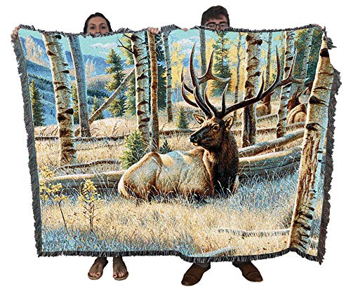 Elk Blanket by Pure Country Weavers (Morning View Elk) — 72x54 cotton woven throw, USA