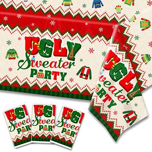 3Pcs Ugly Sweater Tablecloths-Ugly Sweater Party Decorations Christmas Rectangular Plastic Table Covers for Christmas Party Supplies,Size 70.8X42.5inch