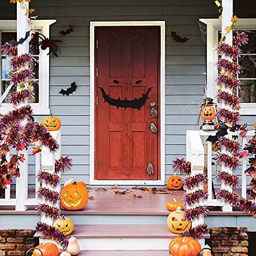 DIYDEC 33FT Halloween Tinsel Garlands, 5pcs Black Purple Orange Glittering Hanging Metallic Garland Decorations for Halloween Home Indoor Outdoor Party Ornaments
