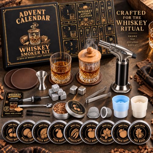 FUNID Whiskey Advent Calendar 2026 for Men with Bourbon Whiskey Smoker Kit