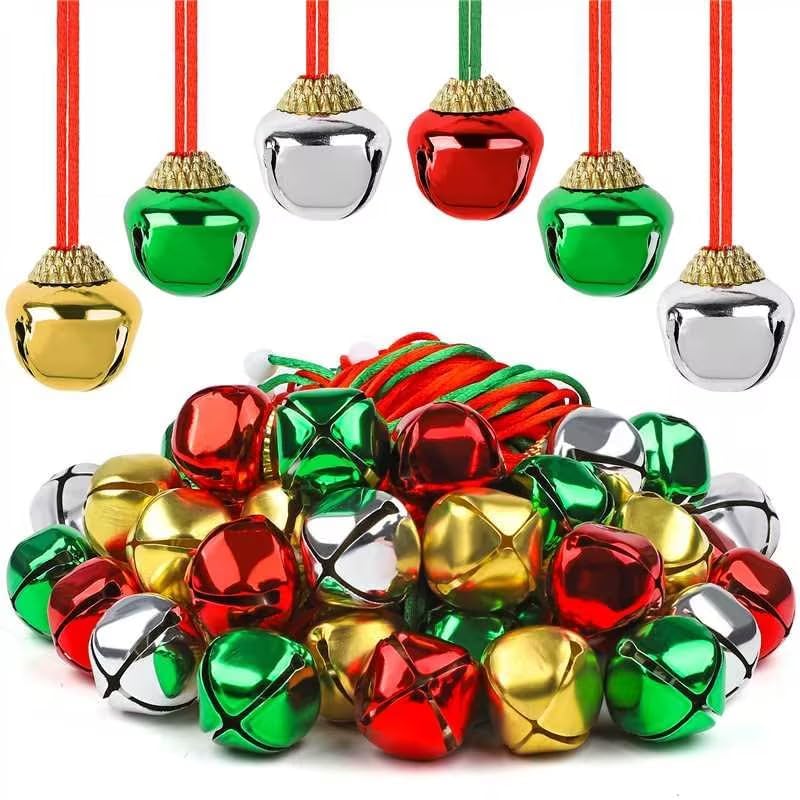 URATOT Christmas Jingle Bell Necklaces Set 24 Pack with Red, Gold, Green, Silver Ribbons