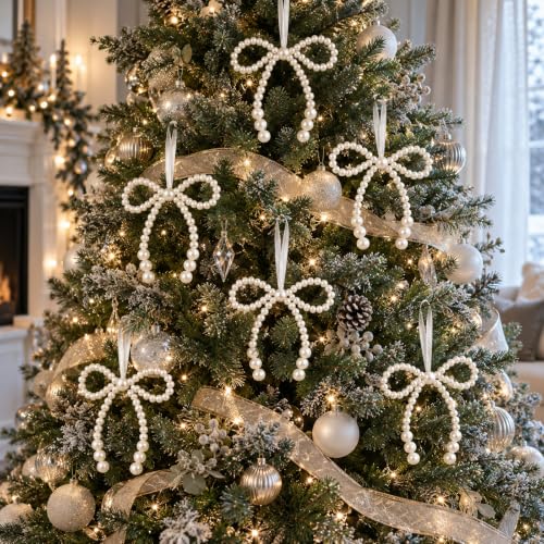 24 Pcs Christmas Pearl Bow Ornaments Set for Tree Wreath Decor