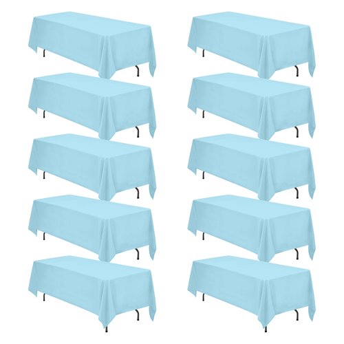 BRILLMAX 10 Pack Light Blue Tablecloths 70 x 120 Inch for 6ft & 8ft Rectangle Tables - 150 GSM Polyester Fabric, Universal Fit, Water, Stain & Wrinkle Resistant Cloth Cover for Wedding Banquet