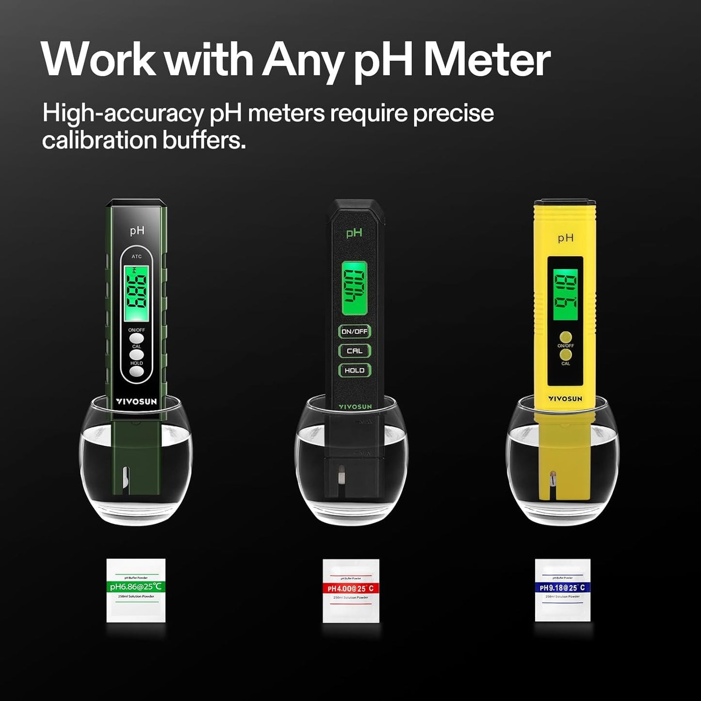 VIVOSUN pH Meter Buffer Solution Powder - 18-Pack for Accurate pH Calibration | pH 6.86/4.00/9.18