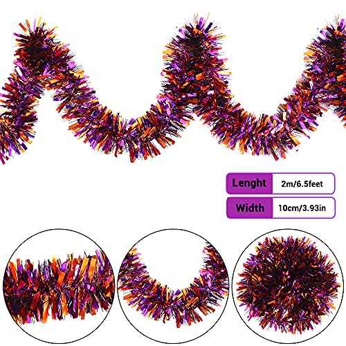 DIYDEC 33FT Halloween Tinsel Garlands, 5pcs Black Purple Orange Glittering Hanging Metallic Garland Decorations for Halloween Home Indoor Outdoor Party Ornaments