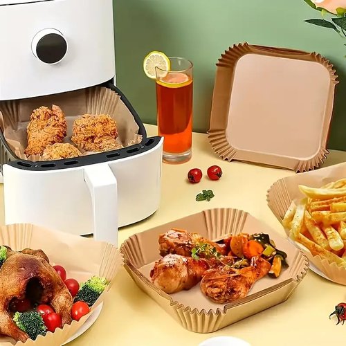200 Pcs Air Fryer Paper Liners, 8" Square Air Fryer Liners Disposable, Non-Stick & Non-Leak Parchment Paper Liners, Paper Liners for Airfryer Basket, Deep Fryer Parts & Accessories
