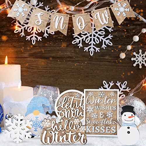 Qunclay 12 Pcs Snowman Winter Tiered Tray Decor Wood Signs - Christmas Style