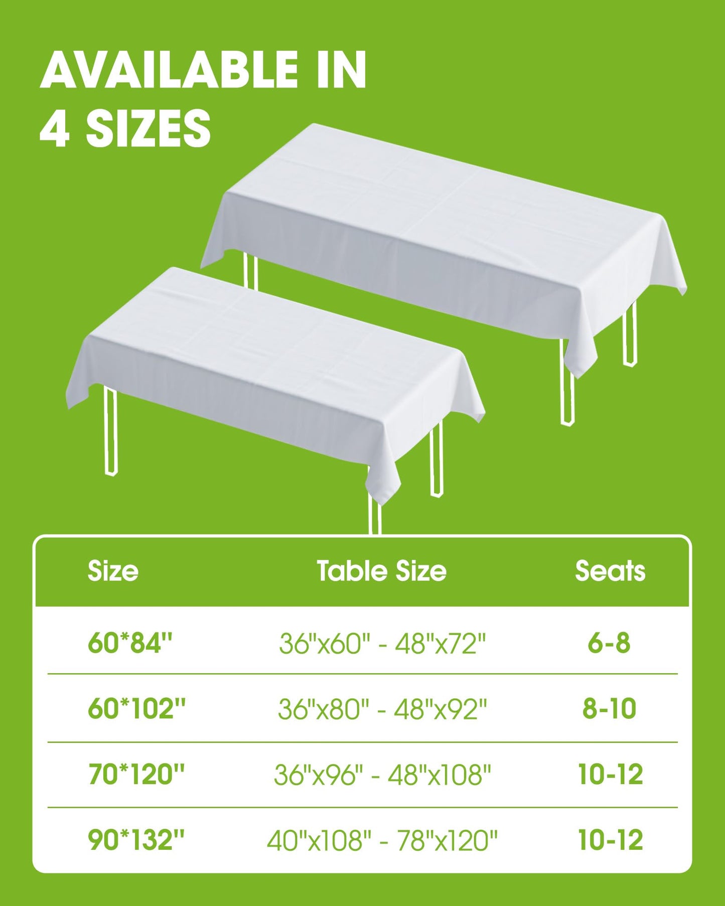Pureegg Rectangle Table Cloth 60" x 84" – 8 Packs, Durable Polyester Tablecloth Offers Reusable & Washable Protection, Ideal for Outdoor Party, Picnic, Wedding, Banquet and Birthday, White