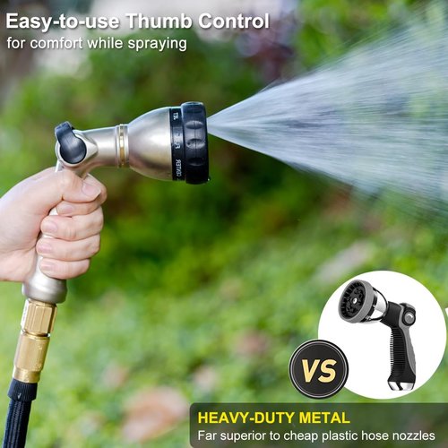 FANHAO Heavy Duty Garden Hose Nozzle - 100% Metal with 8 Spray Patterns for Efficient Watering & Cleaning