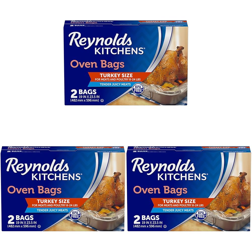 Reynolds Kitchens Turkey Size Oven Bags, Holds Up to 24 Pounds, 2 Count (Pack of 3)