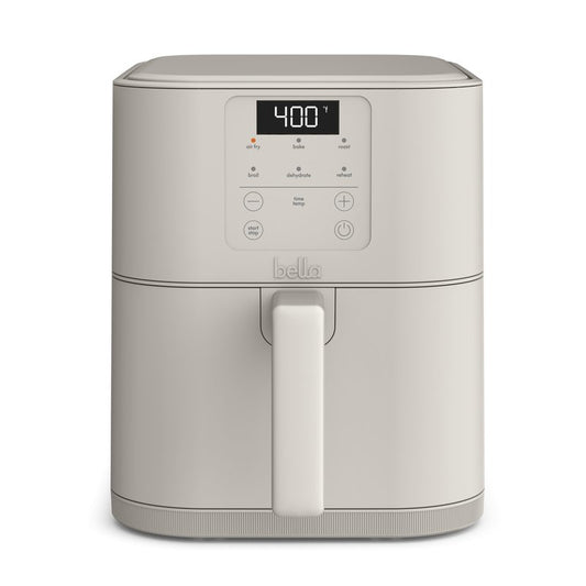 bella 6 Qt Slim Air Fryer, Fits-anywhere™ Kitchenware, EverGood™ Ceramic Nonstick Coating, Adjustable Temperature, 6 Preset Cooking Options, 60 Min Auto Shutoff w Audible Tone, 5lb Capacity, Oatmilk