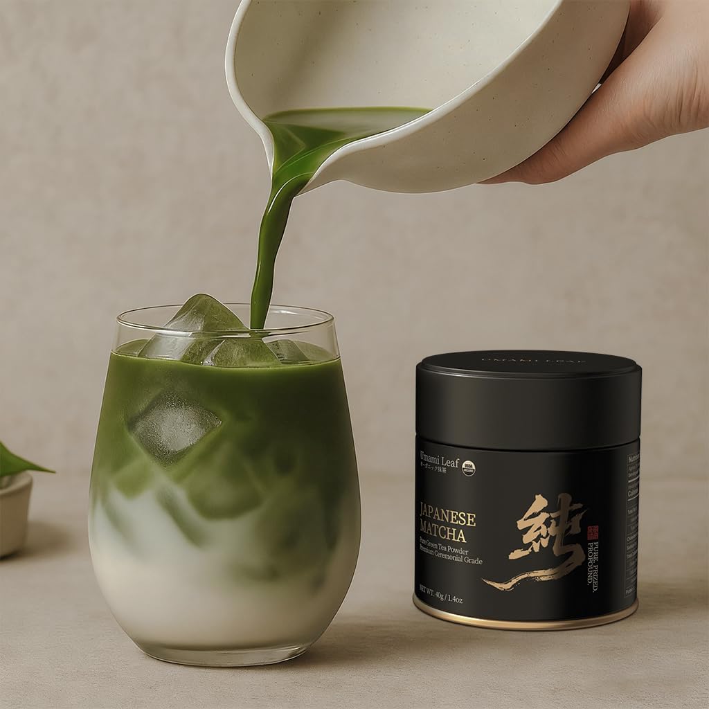 Umami Leaf Organic Japanese Ceremonial Grade Matcha - 100% Pure Green Tea Powder, USDA Certified, Authentic Uji Kyoto Origin (40g / 1.4oz Tin)