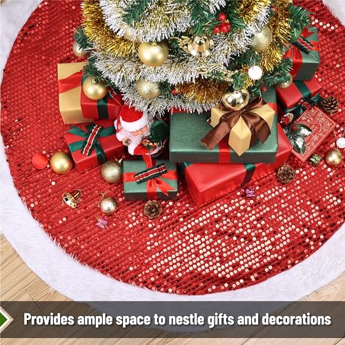 Mr. Pen Christmas Tree Skirt 48 Inch Red Sequin Holiday Decor