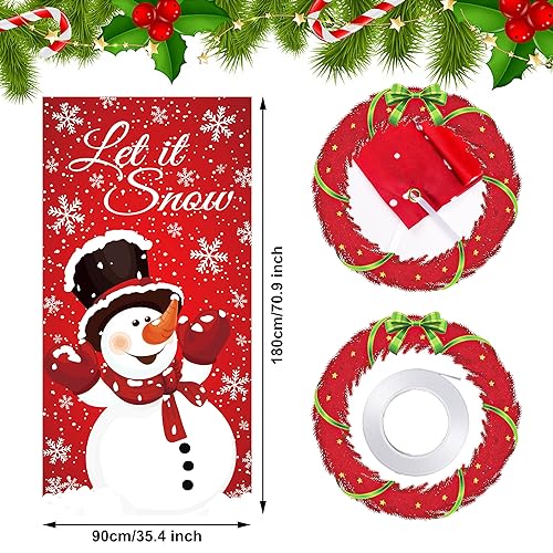 Augisteen Christmas Snowman Door Cover Winter Let It Snow Doors Banner Christmas Front Door Porch Banner Snowman Photography Backdrop Sign for Xmas New Year Winter Holiday Home Party Decor