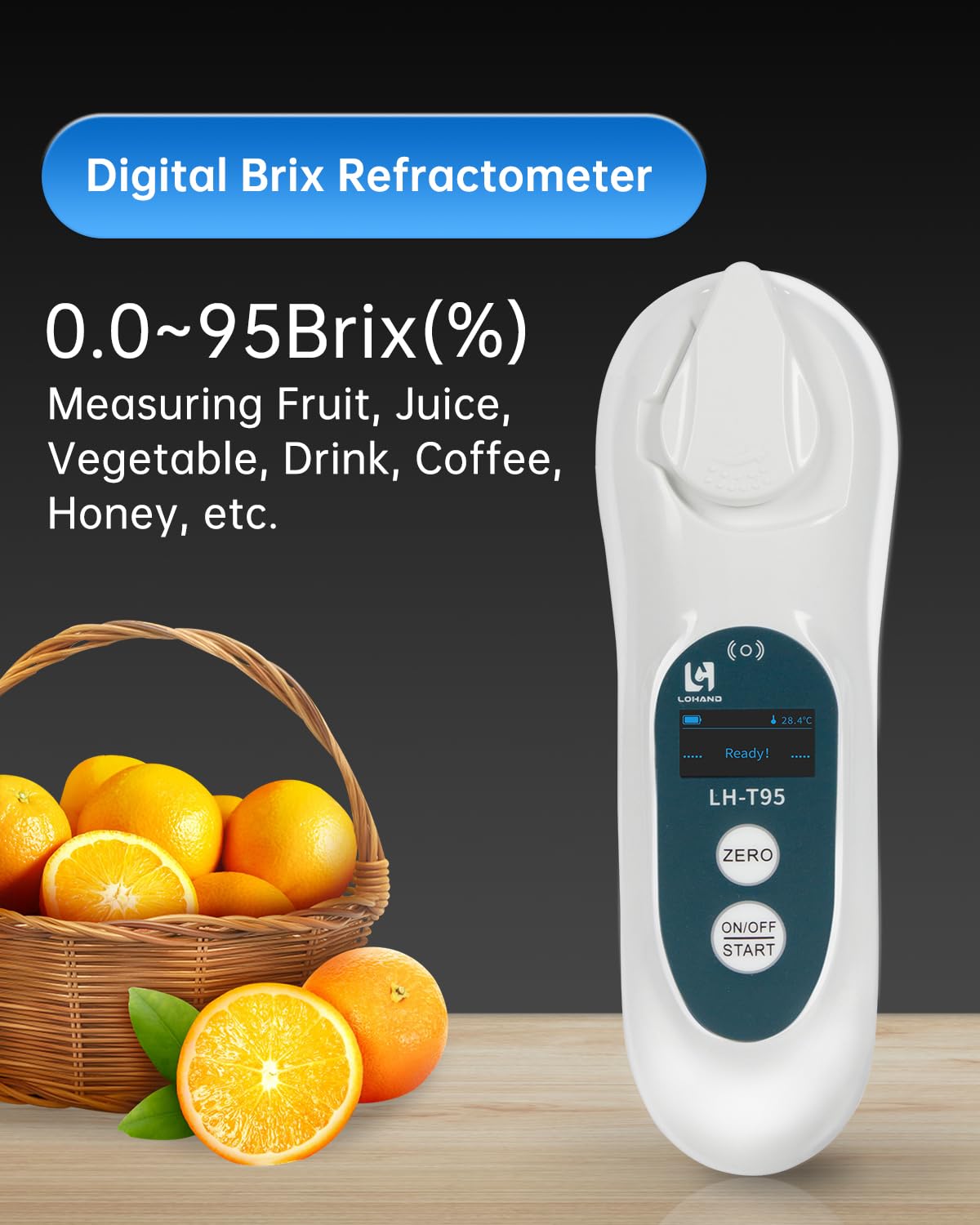 3-in-1 Digital Brix Refractometer with ATC/Refractive Index(RI), 0-95% Brix Measurement Range, High Accuracy Fast Touchscreen Test for Honey/Maple Syrup/Fruit Juice/Coffee