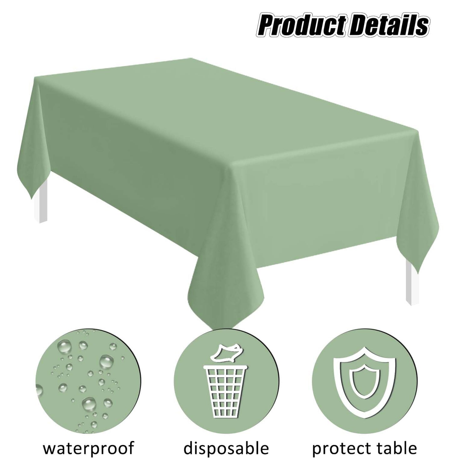 SietDESEO 2 Pack Sage Green Plastic Tablecloth Rectangle 54 x 108 Disposable Light Green Table Cloth Plastic Waterproof Sage Table Cover for Birthday Wedding Baby Shower Party Decorations