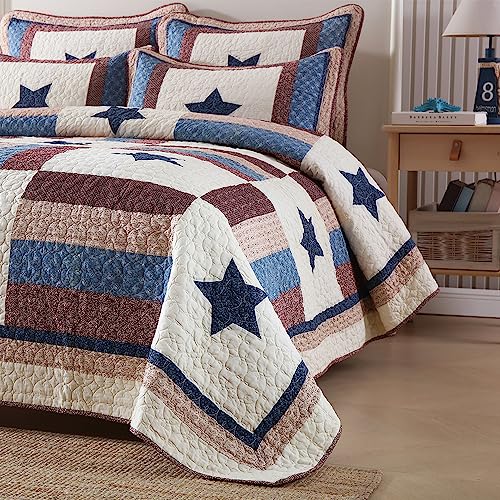 VISIMISI Star Pattern Reversible Cotton Quilt Set King Size Boy Bedroom All Season