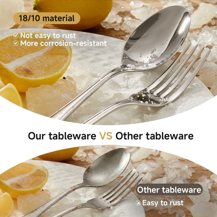 Silver Flatware Set for 12 - 60 Pieces Teardrop Design, 18/10 Stainless Steel - Variation of Silver / 60-Piece