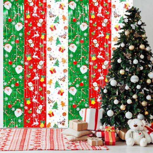 Panelee Christmas Foil Fringe Backdrop 6.6 x 9.9 ft, 2 Pack Holiday Party Decorations