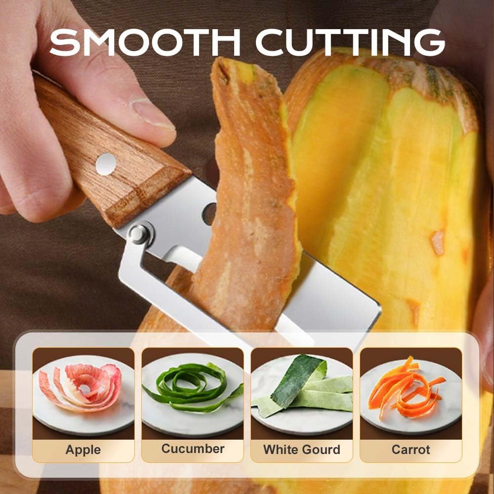 Skiennix Multi-Functional Vegetable Peeler - Stainless Steel With Wooden Handle & Bottle Opener | Ideal Kitchen Tool for Fruits & Vegetables