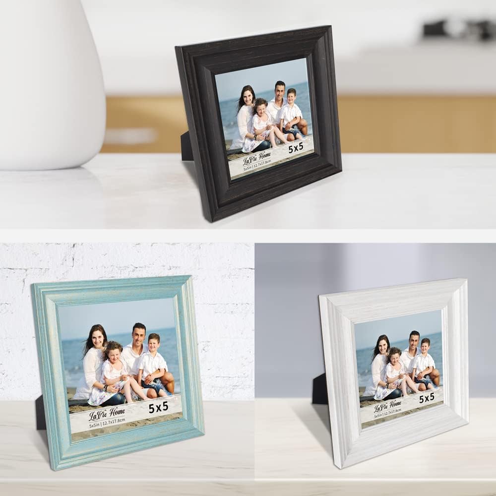LaVie Home 5x5 Picture Frames - Rustic Wood Grain Photo Frame Set with HD Glass | 3 Assorted Colors