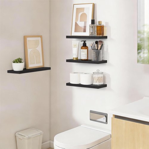 BAYKA Floating Shelves - Rustic Wall-Mounted Wood Shelves for Home Decor | 15.7in, Black, Set of 4