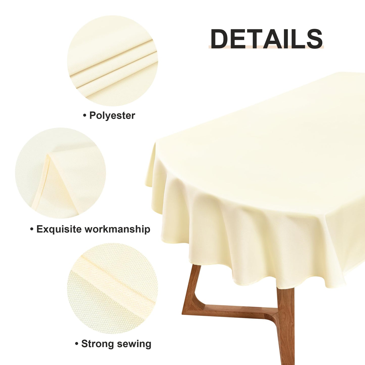 Wolkemer Oval Tablecloth 60 x 102 Inch Washable Fabric Table Cloth Solid Ivory Table Cover for Dining Wedding Party Banquet Tabletop Decoration
