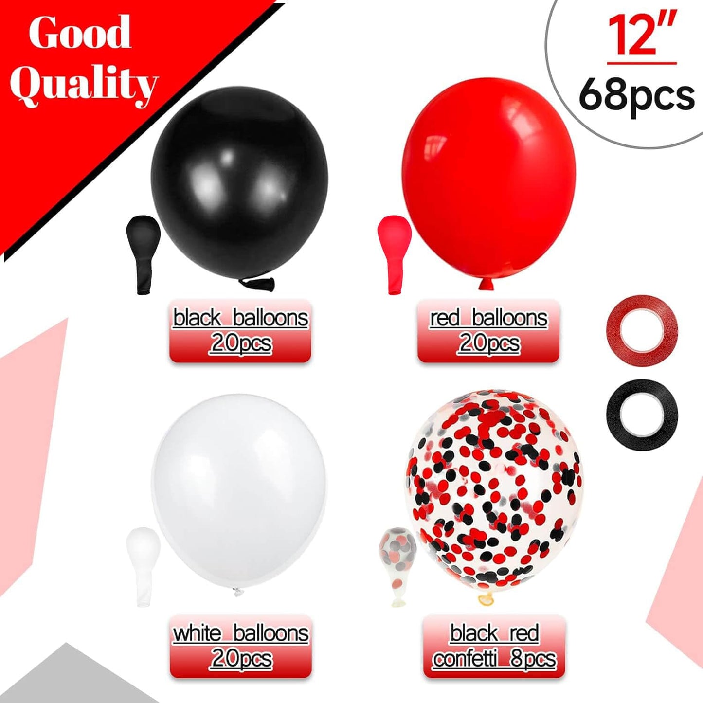 68Pcs Red Black White Latex Balloons 12 Inch with Black Red Confetti Balloons for Birthday, Wedding, Baby Shower, Graduation Poker Card Party.