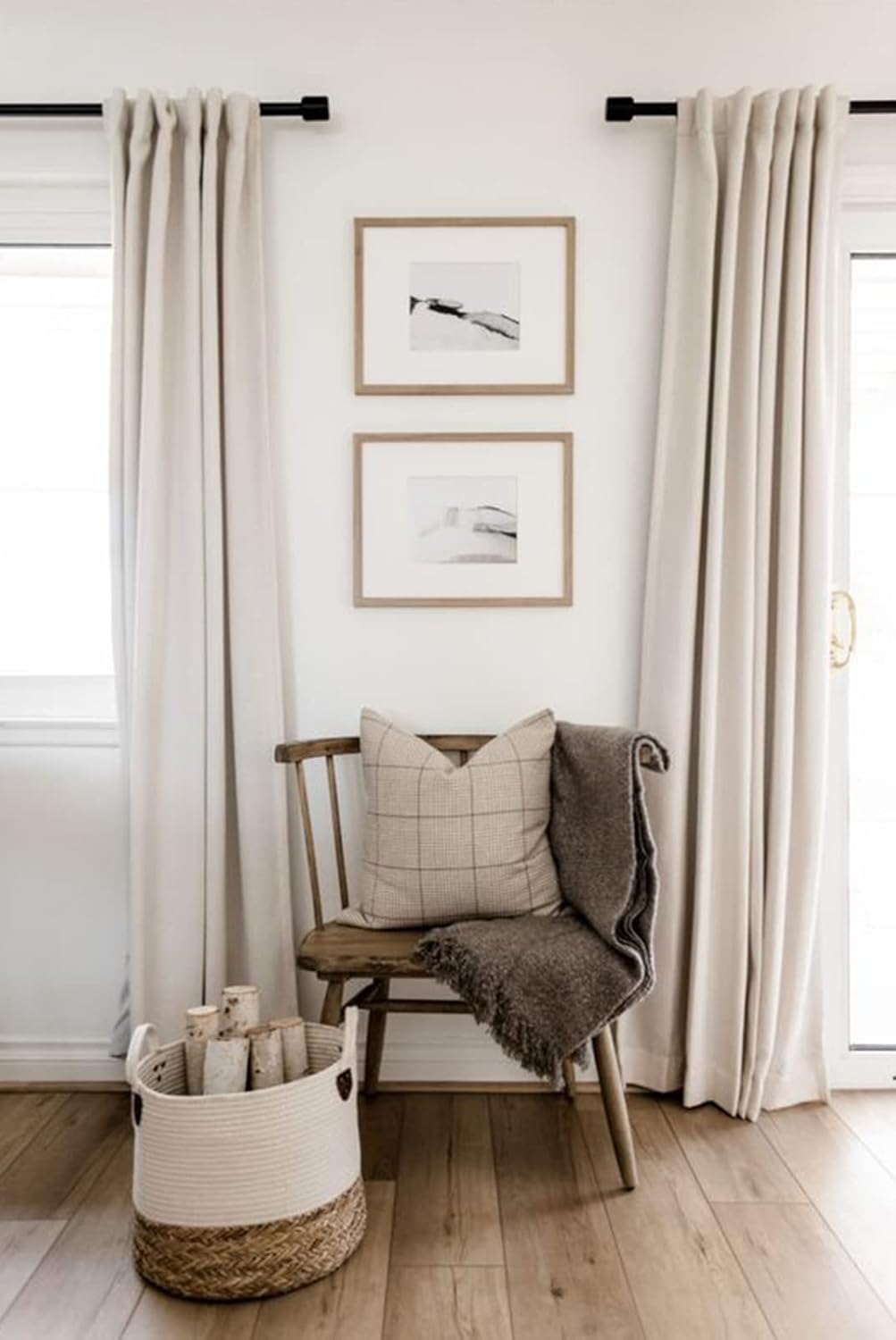 Skiennix 100% Blackout Linen Curtains - Thermal Insulated Drapes for Bedroom | 63" Long, Cream, 2 Panels Set