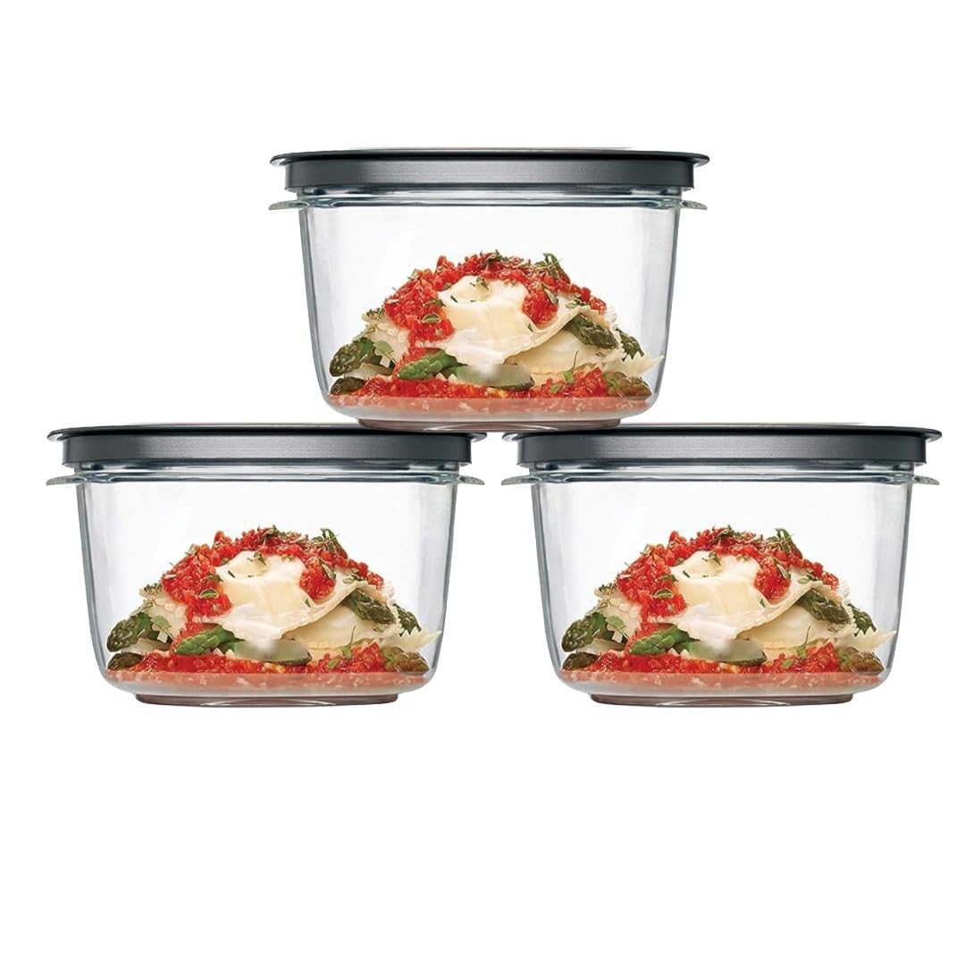 Utensilux Rubber Maid Premier, 7 Cup Premier Flex & Seal Food Storage Set, 3 Tritan Containers, 3 Grey Flex and Seal Lids, 6 Piece Bundle Set Bundle