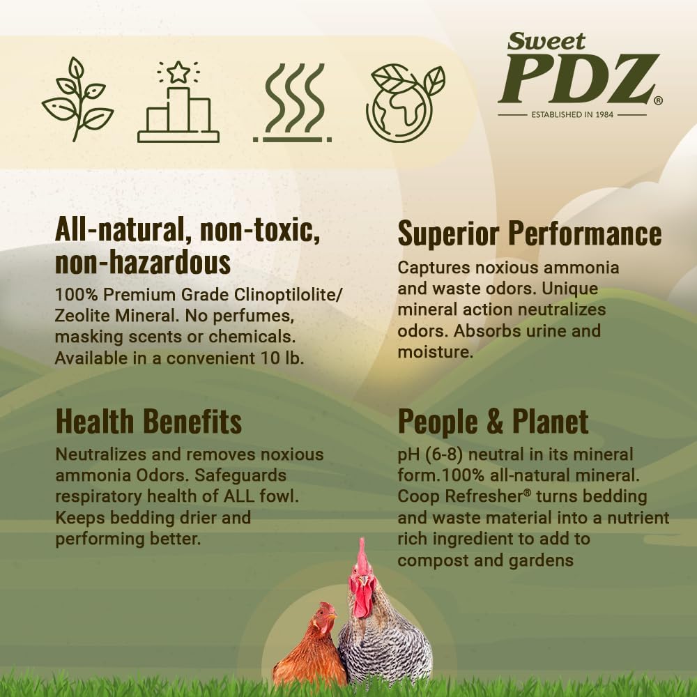 Sweet PDZ - Coop Refresher - Natural Zeolite Odor Eliminator for Chicken Coops - 10 lbs