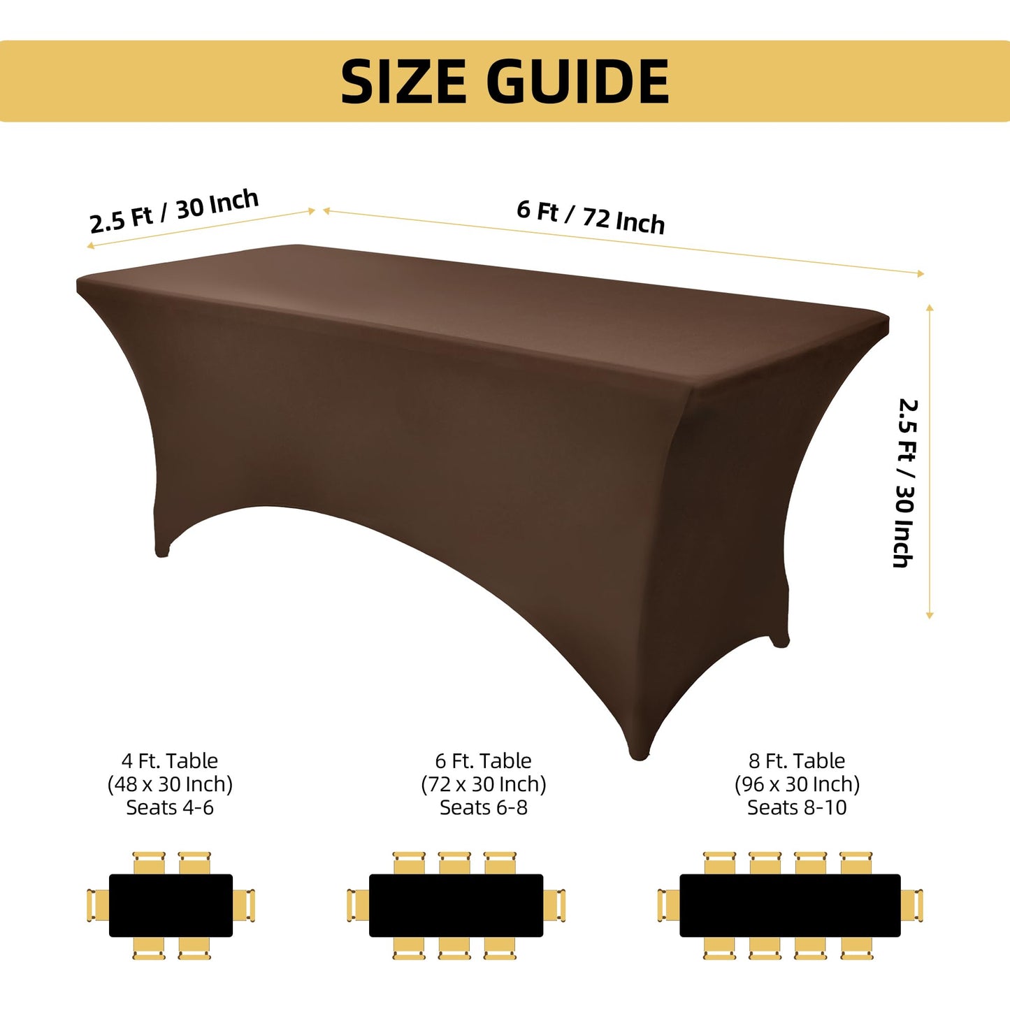 ZarzaaSik 10-Pack 6ft Spandex Table Covers for Rectangle Standard Folding Tables - Wrinkle Resistant Stretch Tablecloths - Ultimate Fitted Table Protector for Parties, Banquet, Wedding