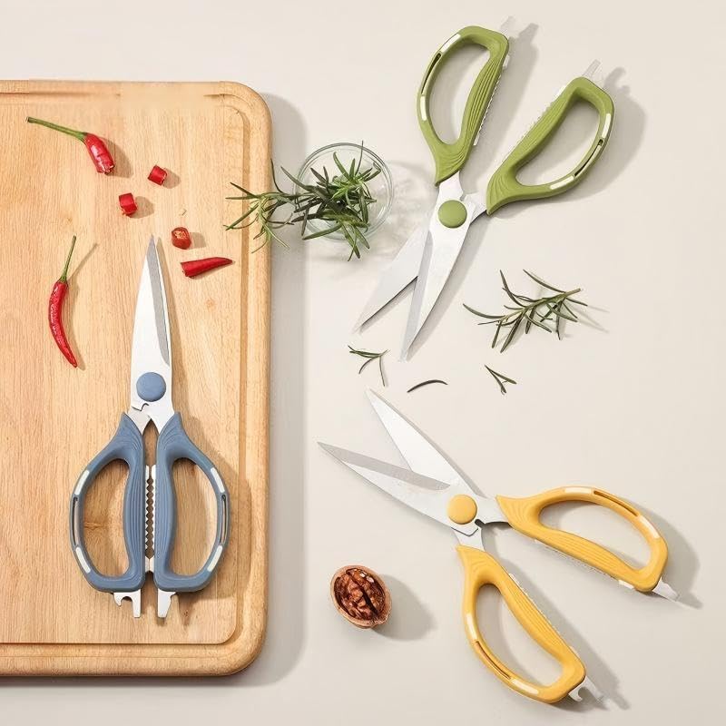 Skiennix Kitchen Shears - 8-in-1 Multifunction Japanese Stainless Steel Scissors | Dishwasher Safe, Comfort Grip, Yellow