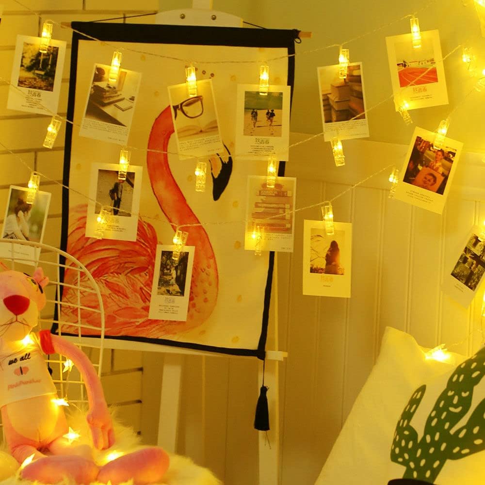 Skiennix LED Photo Clip String Lights - 40 LEDs Fairy Twinkle Lights for Home Decor | 14 Feet, Warm White
