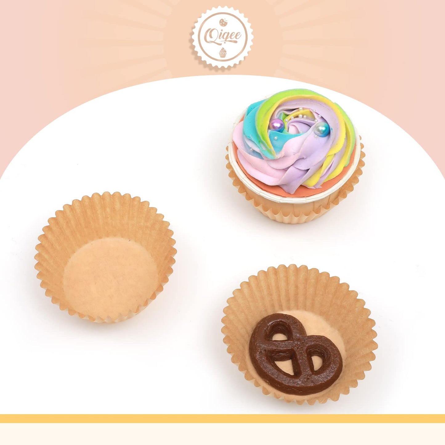 qiqee 1000 Count Mini Cupcake Liners Natural Muffin Liners Food Grade Baking Cups Paper No Smells（Small Size）