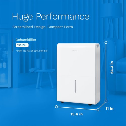 hOmeLabs Dehumidifier | Powerful Moisture Removal & Humidity Control - 7,000 Sq Ft, Wi-Fi Enabled (50 Pint MAX)