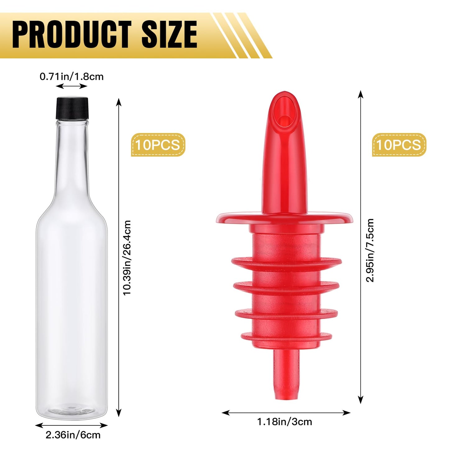 Tioncy 10 Sets 15oz Plastic Liquor Bottles with Pourers Sets 10 Plastic Long Neck Syrup Bottles with Pourer and Caps Reusable Leakproof for Home Party Bar(Red)