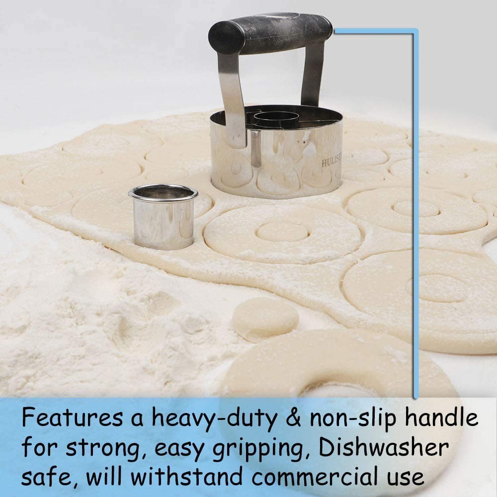 HULISEN Donut Cutter, 3.5 inch Stainless Steel Doughnut Cutter with Soft Grip Handle, and Small Biscuit Cutter, Professional Baking Dough Tools, Gift Package