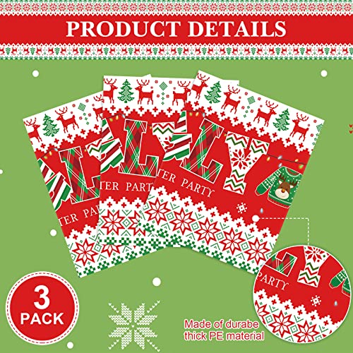 3 Pack Plastic Ugly Sweater Tablecloths 54 x 108 in Christmas Party Covers